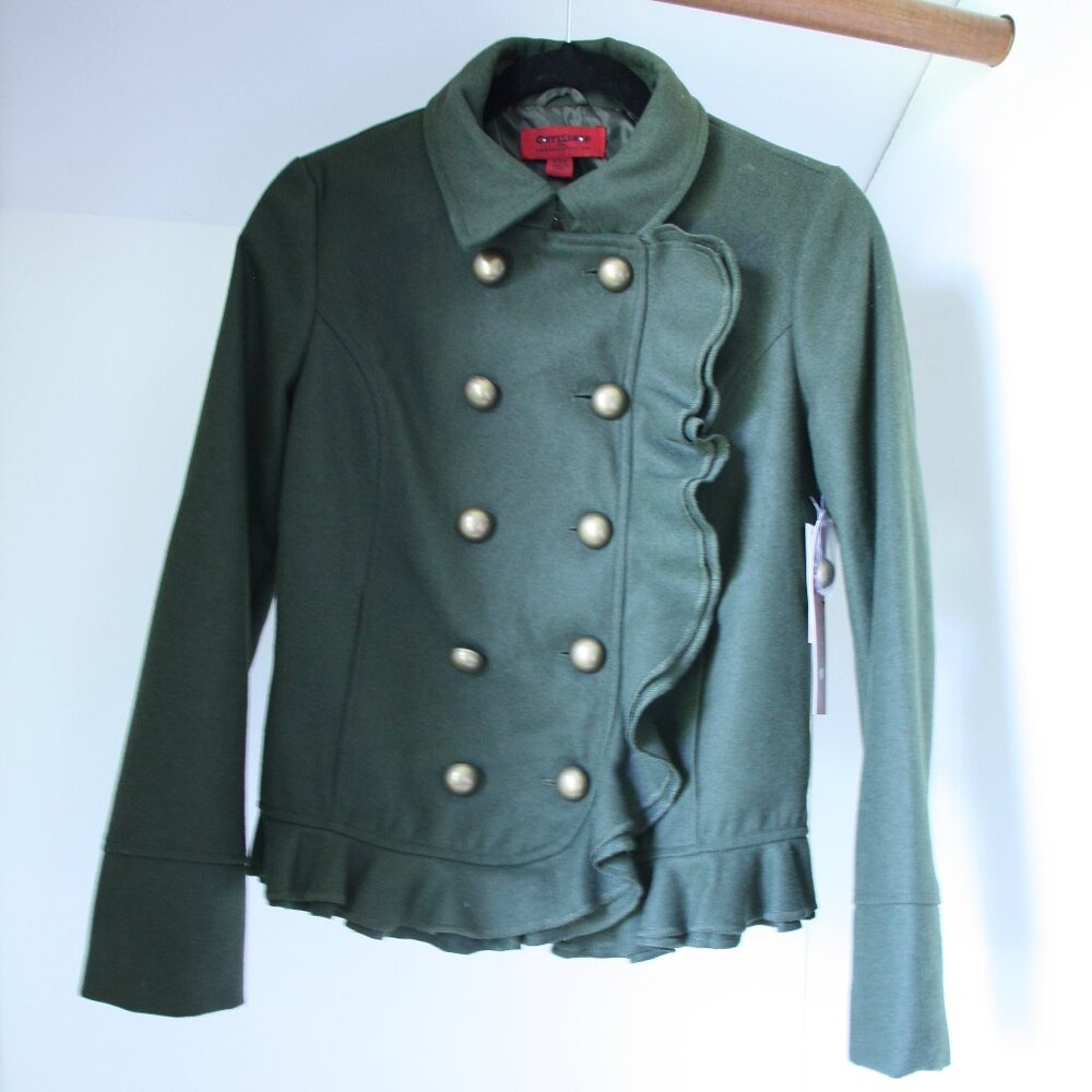 NWT CoffeeShop Junior Double Button Ruffle Front 55% wool Jacket Flair Oliver S